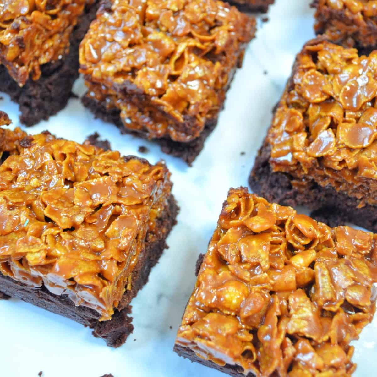 Caramel Cornflake Crunch Brownies Baking with Aimee.