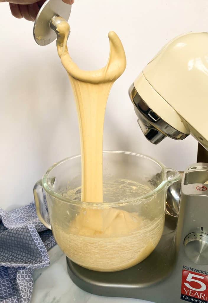 elastic dough in mixer