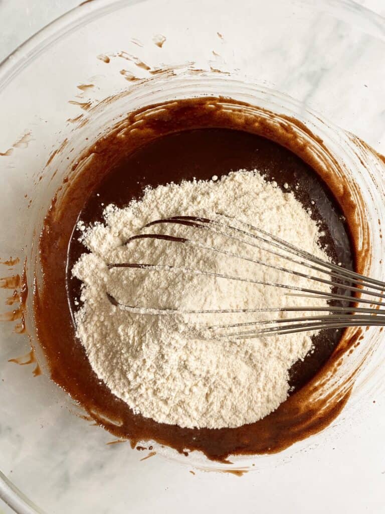 flour on brownie batter