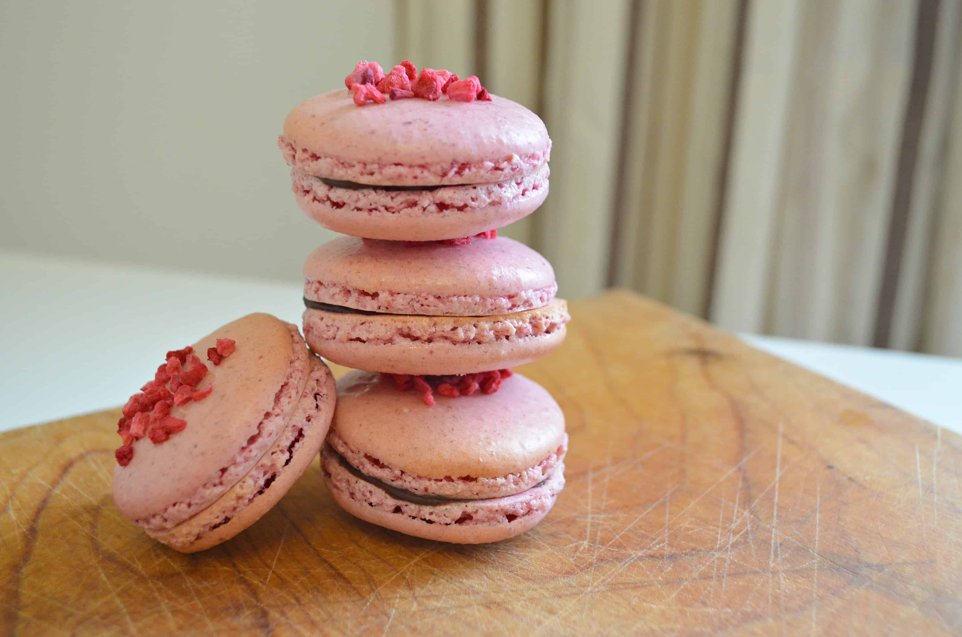 Raspberry Macarons With Chocolate Ganache Baking With Aimee Raspberry Macarons With Chocolate Ganache Baking With Aimee