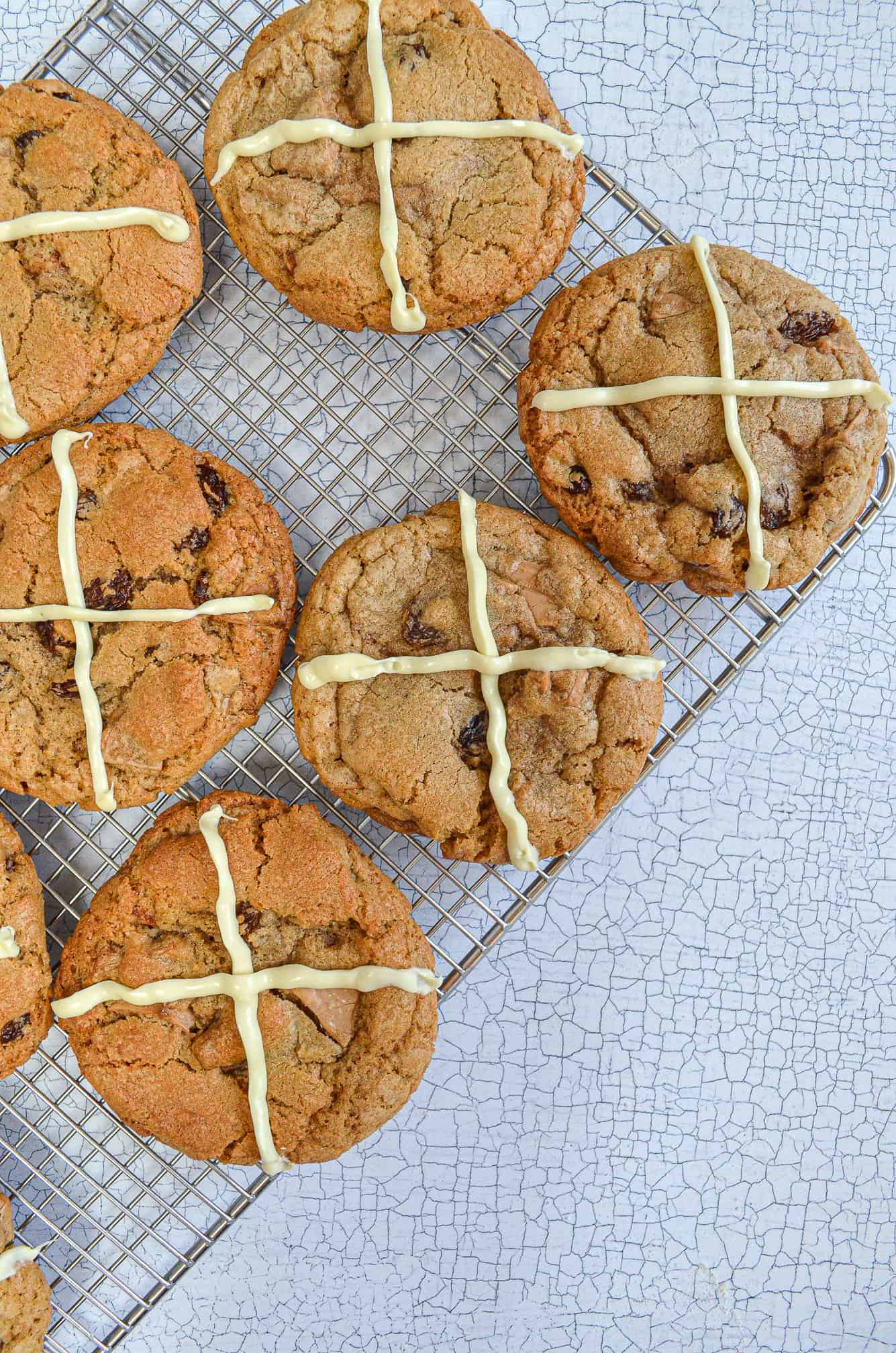 decorated easter cookies on cooling rack