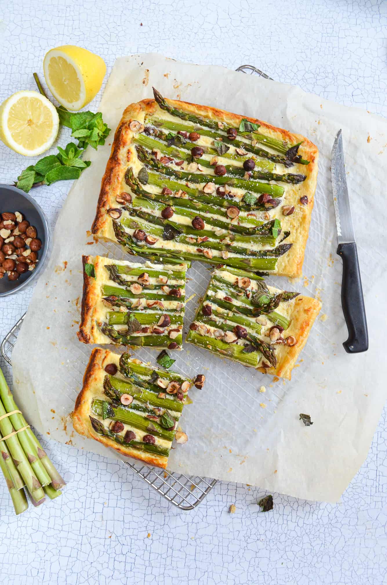 asparagus, ricotta and hazelnut tart