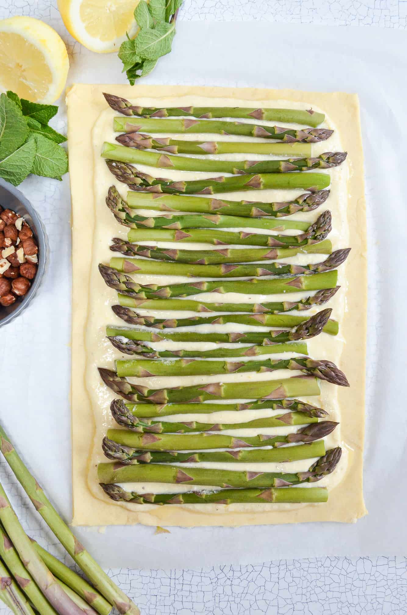 assembling of asparagus tart